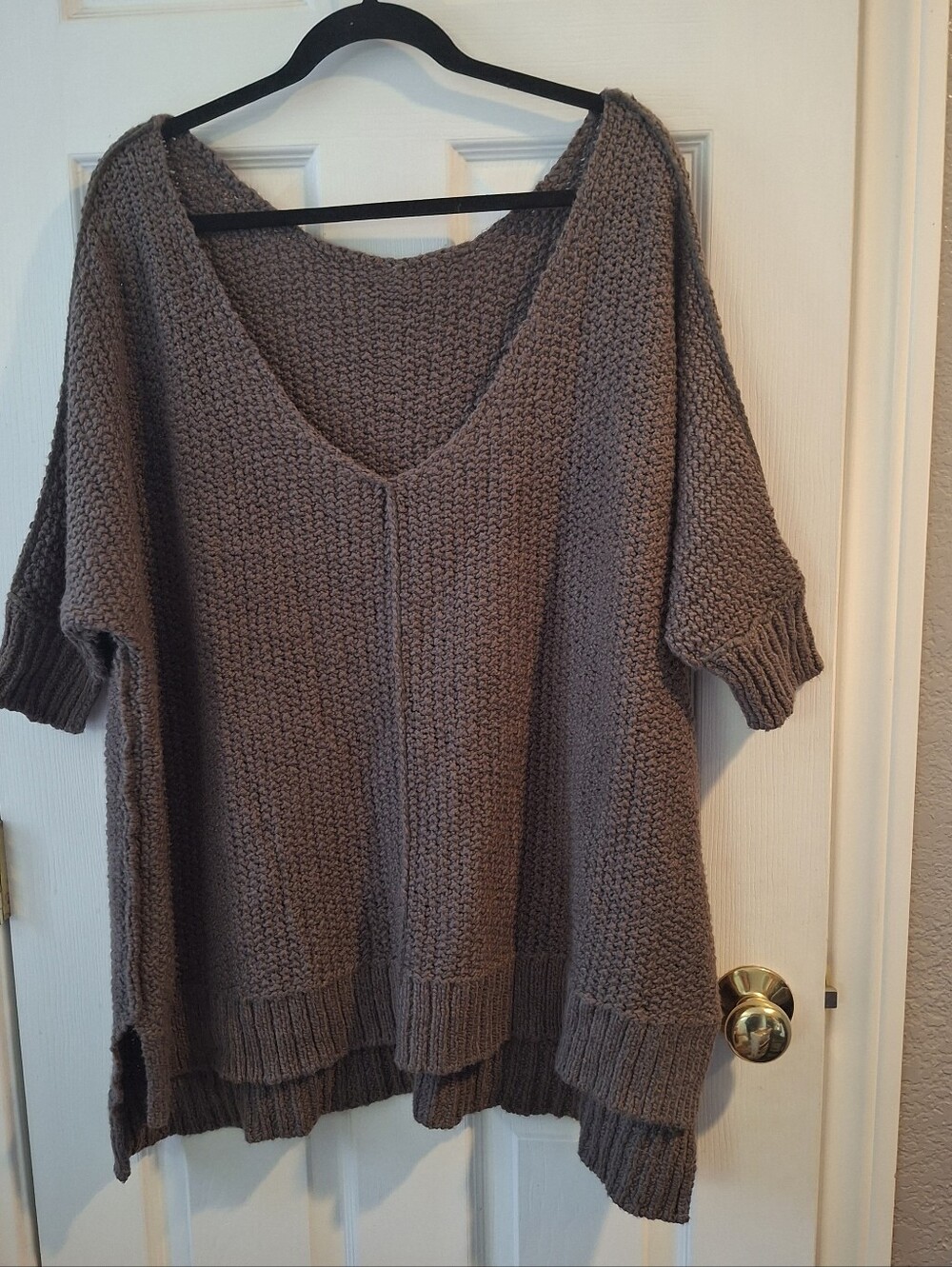 Free People Cozy Cat Soot Oversized Slouchy Split Hem Pullover Sweater Size "M